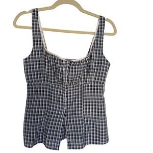 NWT Hollister Women's Button Up Tank Top Small Milkmaid Babydoll Blue Plaid Lace